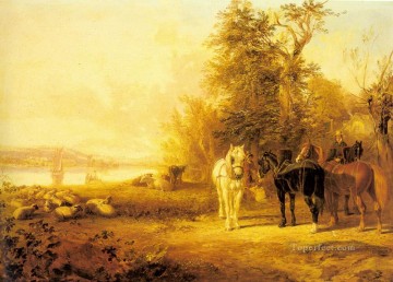 ジョン・フレデリック・ヘリング・シニア Painting - フェリーを待ちながら ニシン シニア ジョン フレデリック 馬
